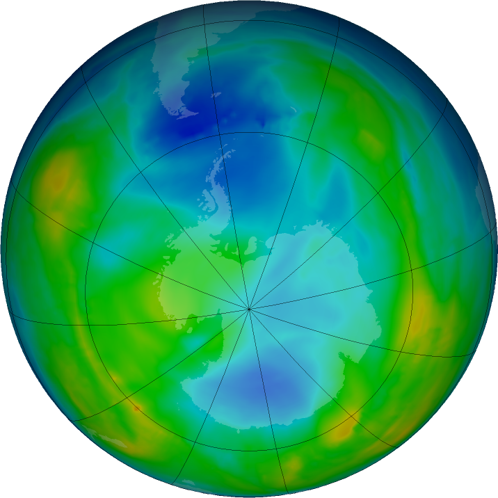 Antarctic ozone map for 26 May 2016